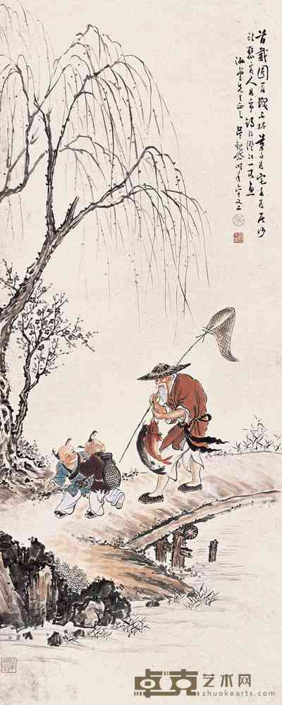 吴观岱 1924年作 渔翁图 立轴 120×48cm